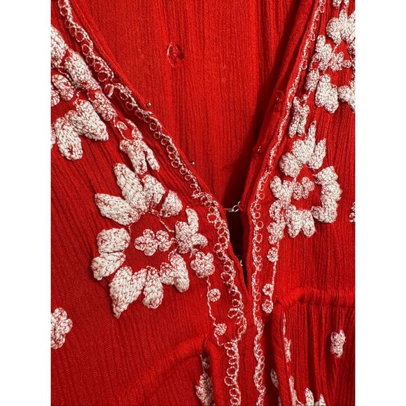 Free People Embroidered Fable Midi Dress Rock N Roll Red Medium - Picture 4 of 7